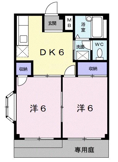 RIVERHILLYUASAII(2DK/1階)の間取り写真