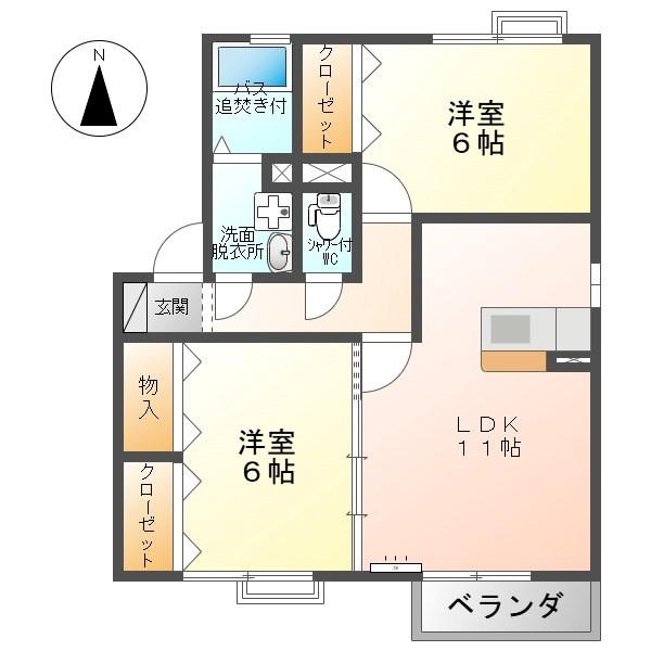 セジュールアシストA(2LDK/2階)の間取り写真