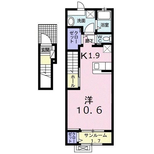 アーバングレイスVI(ワンルーム/2階)の間取り写真