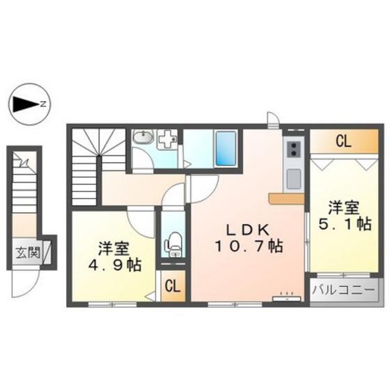 アヴニール(2LDK/2階)の間取り写真