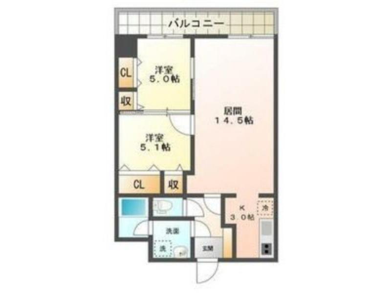 中の島2-3ビル(2LDK/3階)の間取り写真