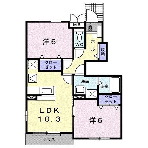 アルカンシエル参番館(2LDK/1階)の間取り写真