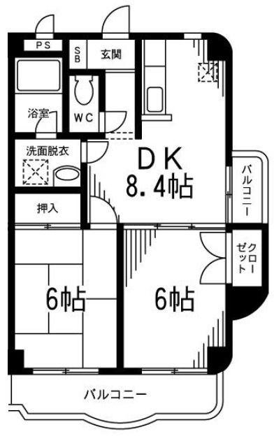 クレスト 市が尾(2DK/3階)の間取り写真