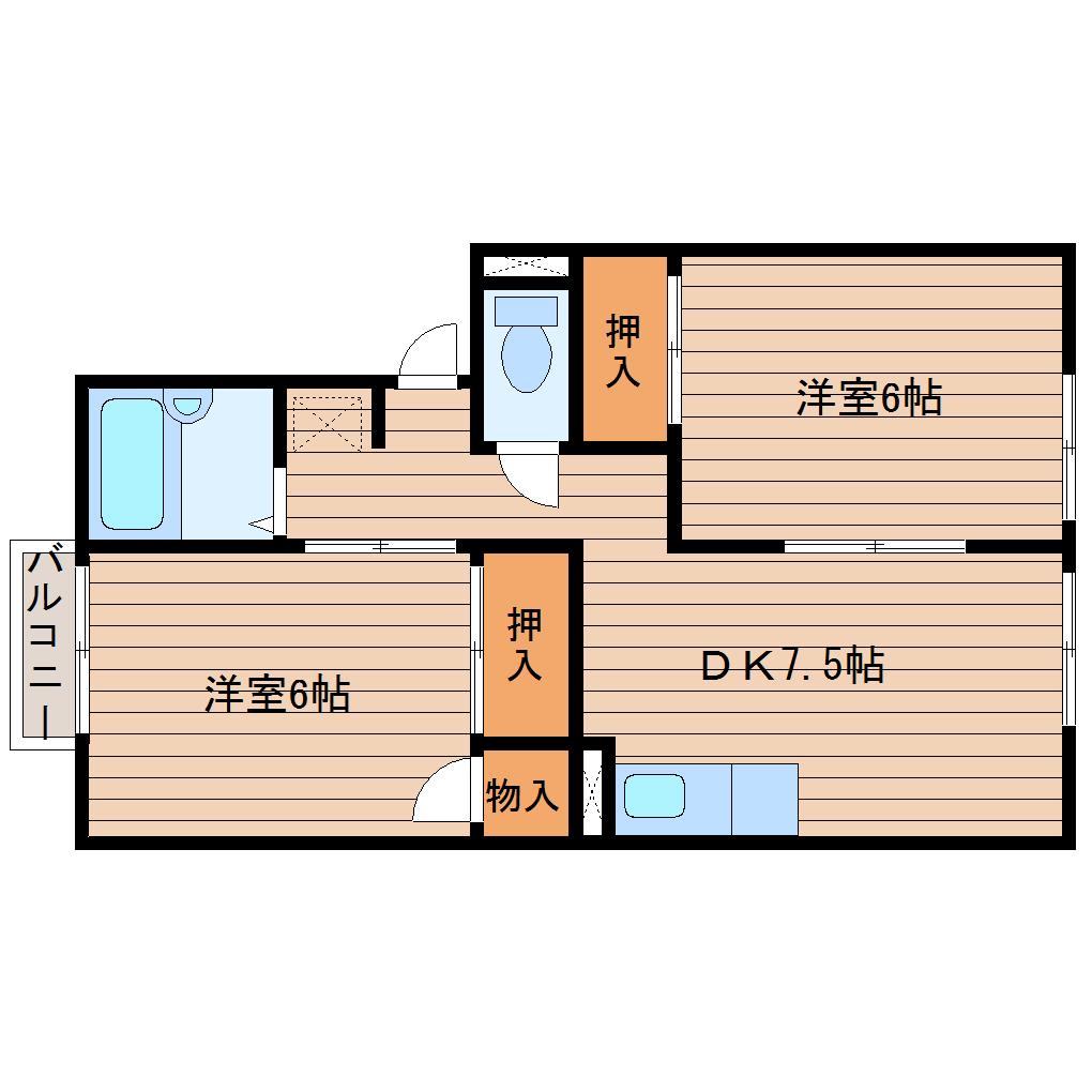 セジュール南光台I(2DK/2階)の間取り写真
