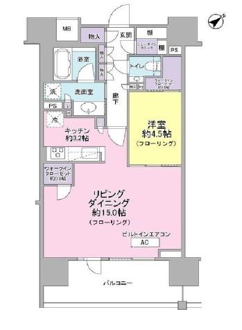 ザ・パークハウス愛宕虎ノ門(1LDK/14階)の間取り写真