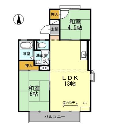 コーポエルノリタケA(2LDK/1階)の間取り写真