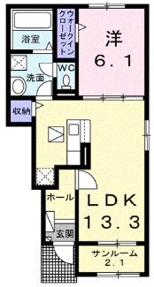 サン・パストラルV(1LDK/1階)の間取り写真