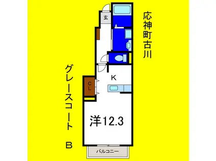 グレースコート B(1K/1階)の間取り写真