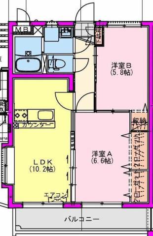 ポルトボヌール姫城RC(2LDK/2階)の間取り写真
