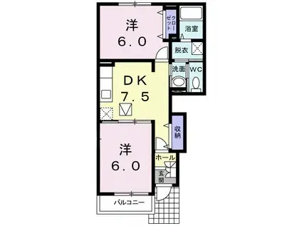 オレンジフラットII(2DK/1階)の間取り写真