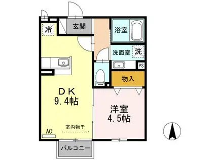 ぱるタウン C(1LDK/2階)の間取り写真