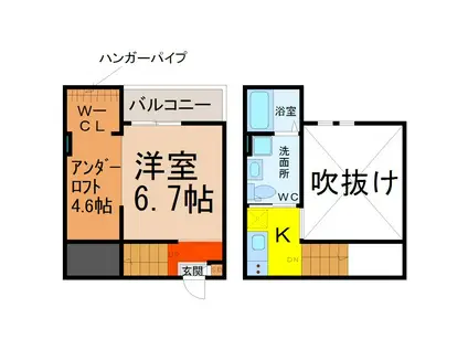 KANDOOMA(1K/2階)の間取り写真