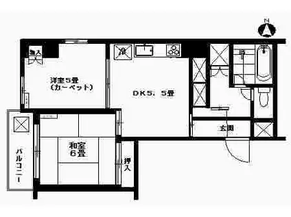 ライオンズマンション三田(2DK/10階)の間取り写真