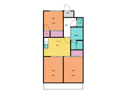 サンハニーマンション(3DK/1階)の間取り写真