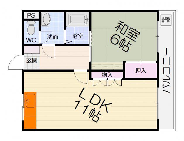 トーホクハイツ(1LDK/2階)の間取り写真