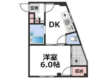 玉造クローバーハイツ(1DK/3階)の間取り写真