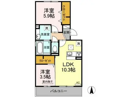 メルベーユII(2LDK/1階)の間取り写真