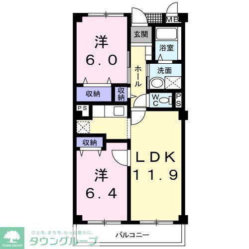 クリスタルKUMAGAYA-B(2LDK/1階)の間取り写真