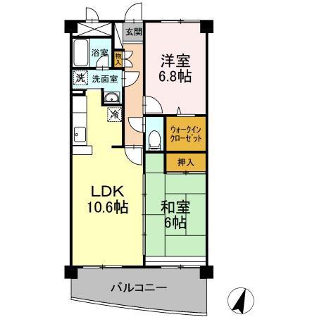 グランウィング(2LDK/2階)の間取り写真