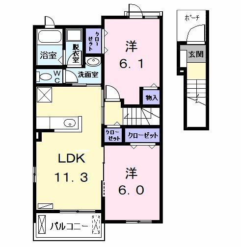 ノーブル港西 II(2LDK/2階)の間取り写真