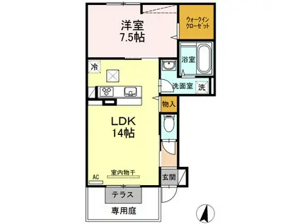 レグルスB棟(1LDK/1階)の間取り写真