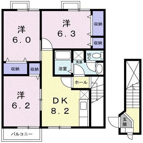 グリーンホーム(3DK/2階)の間取り写真