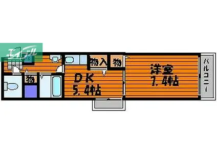 パルロイヤル東古松(1DK/2階)の間取り写真