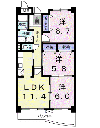 グランドレジデンス(3LDK/2階)の間取り写真