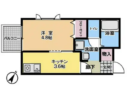 アリビア大観町(1DK/2階)の間取り写真