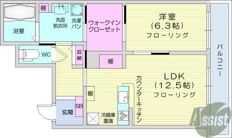 CAMELOTイースト(1LDK/1階)の間取り写真