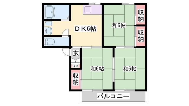 ハイネス北平野 B棟(3DK/1階)の間取り写真