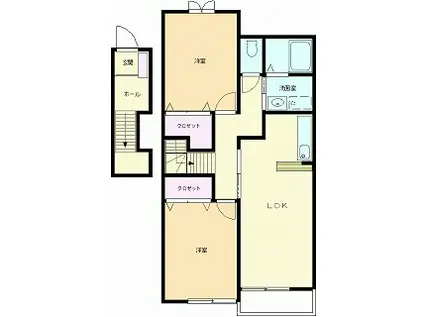 クレールふしの(2LDK/2階)の間取り写真