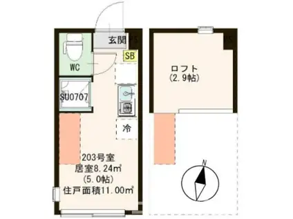 ハーモニーテラス神谷IV(ワンルーム/2階)の間取り写真