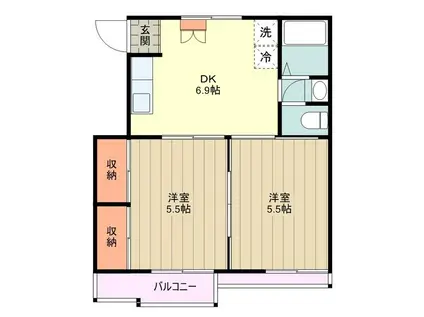 ヴィラ国立(2DK/2階)の間取り写真