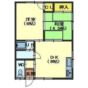 ララコム富岡(2DK/2階)の間取り写真