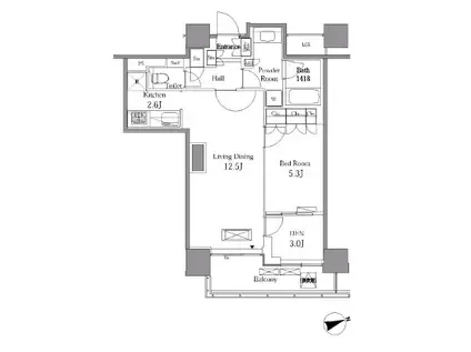レジディアタワー目黒不動前(1SLDK/6階)の間取り写真