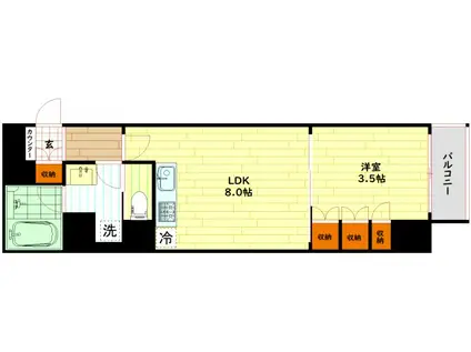 ザ・パークハビオ都島テラス(1LDK/11階)の間取り写真