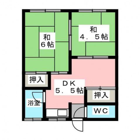 ＪＲ芸備線 矢賀駅 徒歩12分 2階建 築46年(2DK/2階)の間取り写真