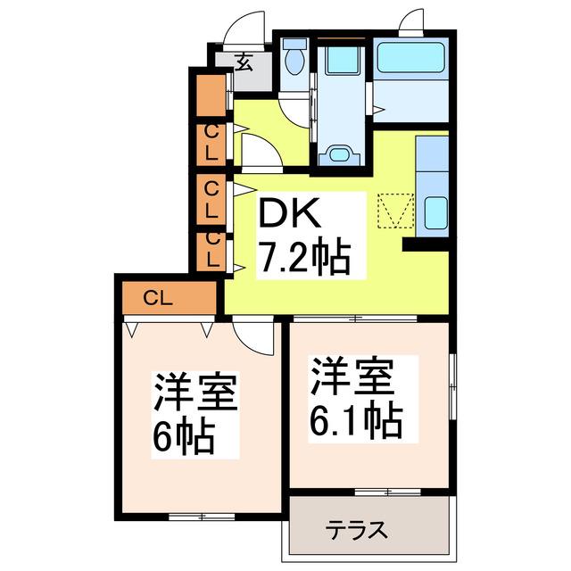 シャトレーポワリエB(2DK/1階)の間取り写真