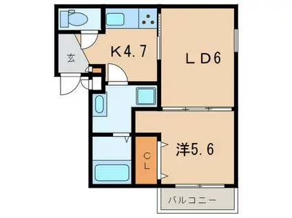 パロス甲子園口(1LDK/2階)の間取り写真