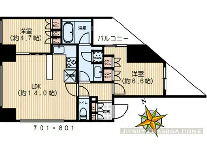 パークキューブ春日安藤坂(2LDK/7階)の間取り写真