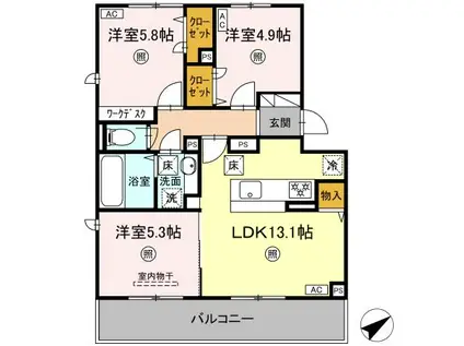 コウジィーコート(3LDK/1階)の間取り写真