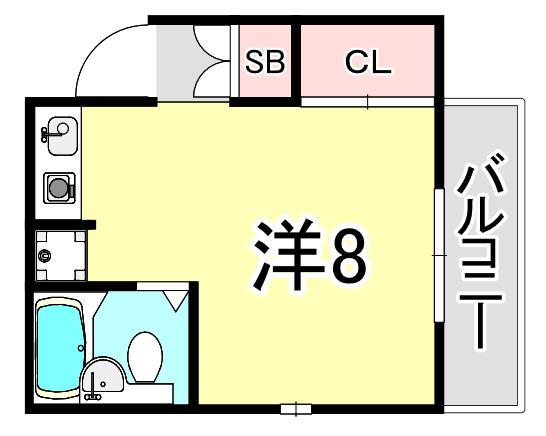 地下鉄西神・山手線 大倉山駅(兵庫) 徒歩16分 2階建 築30年(ワンルーム/2階)の間取り写真