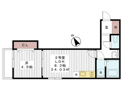 AJ船橋(1LDK/2階)の間取り写真
