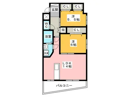 グレイスヒルズマキタ(2LDK/2階)の間取り写真
