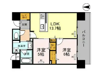 クレストコート同心(2LDK/10階)の間取り写真