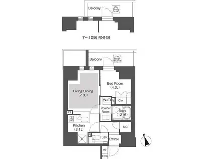 ベルビュー千代田飯田橋(1LDK/11階)の間取り写真