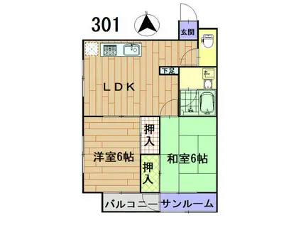 コーポサンワ(2LDK/3階)の間取り写真