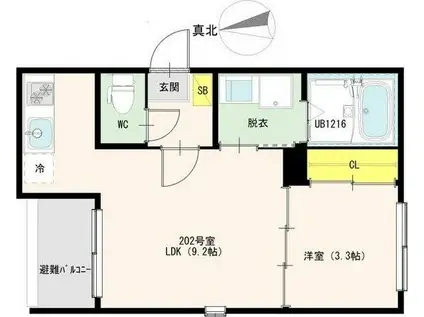 クラリス長町南(1LDK/2階)の間取り写真