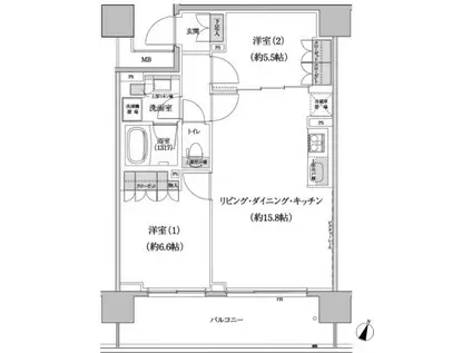 パークハビオ渋谷本町レジデンス(2LDK/2階)の間取り写真